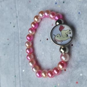 Unicorn Snap button pink iridescent stretch bracelet for little girls